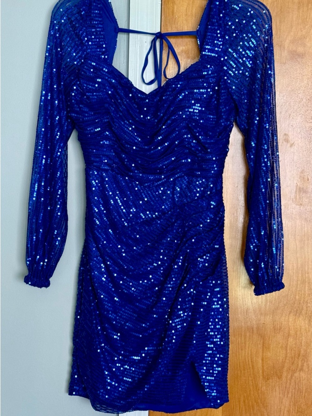 Blue Sequin Long-Sleeve Party Dress